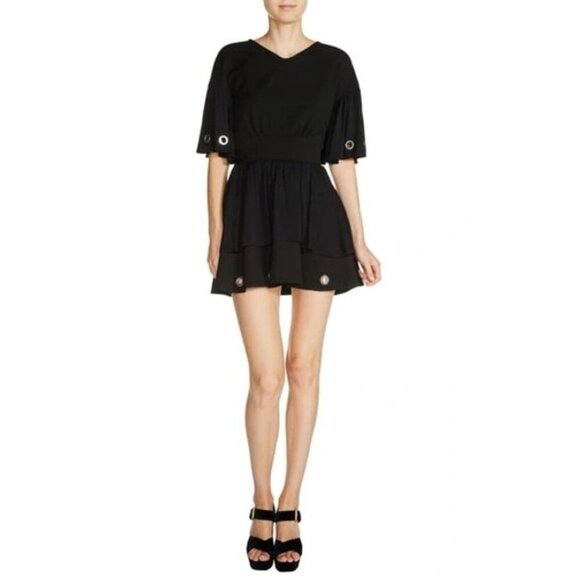 Maje Size M Rotery Grommet Trim Dress Mini LBD Flowy Rocker Bell Sleeve Flare - Picture 1 of 15